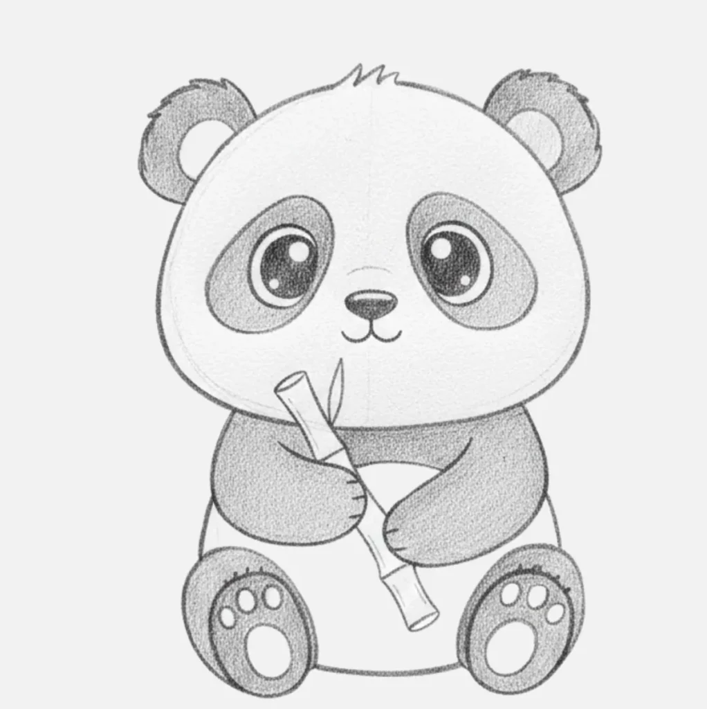 Panda Dibujo Fácil y Bonito para Niños 6 Un Panda Kawaii con Ojitos Grandes