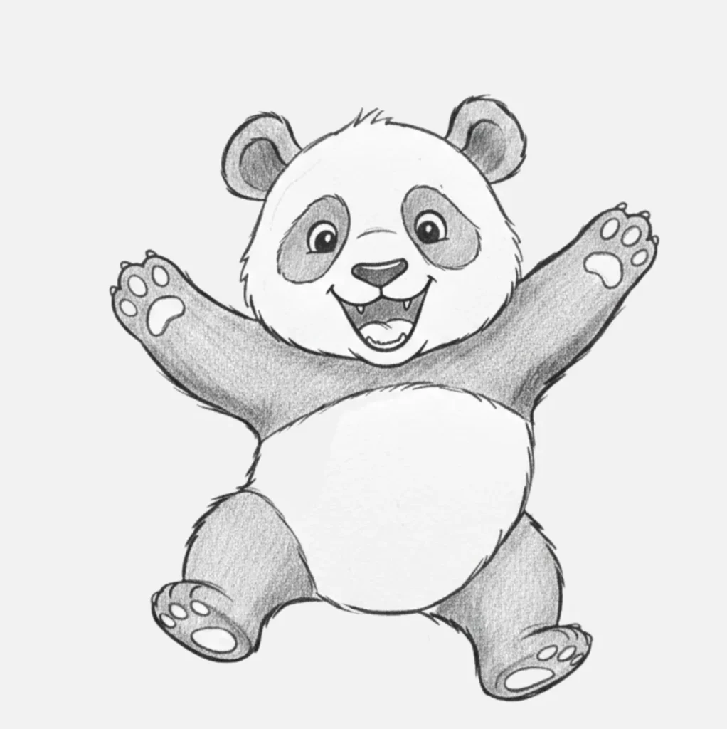 Panda Dibujo Fácil y Bonito para Niños 17 Un Panda Saltando de Felicidad