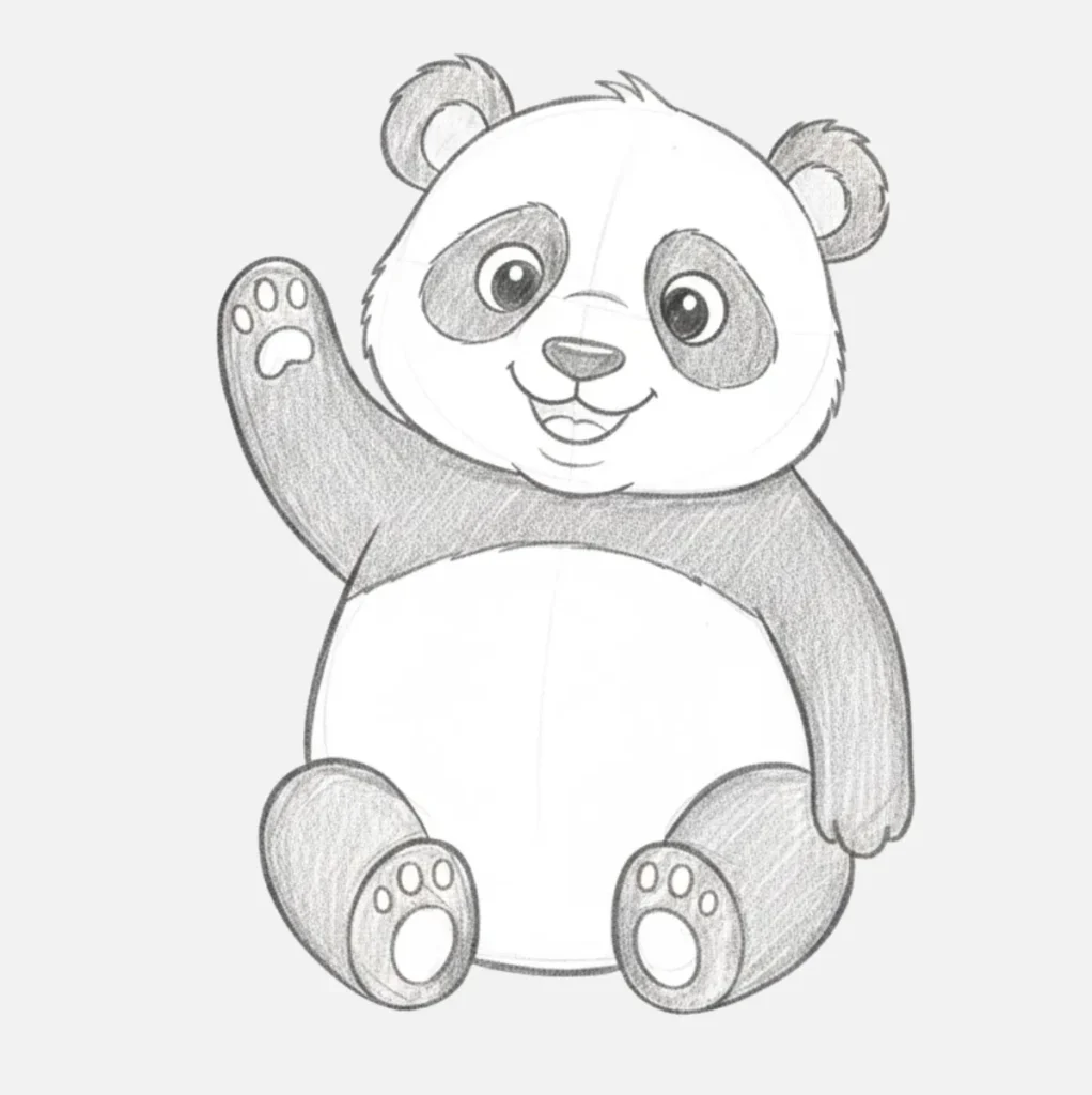 Panda Dibujo Fácil y Bonito para Niños 8 Un Panda Saludando con su Patita