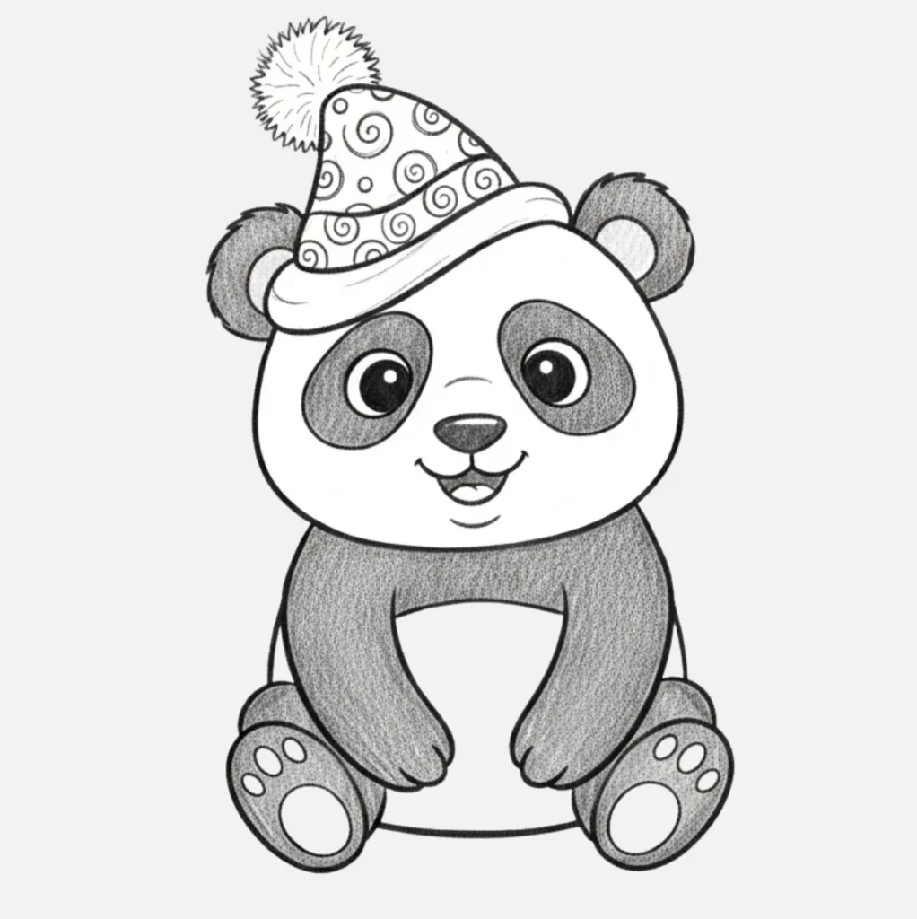 Panda Dibujo Fácil y Bonito para Niños 13 Un Panda con Gorrito Divertido