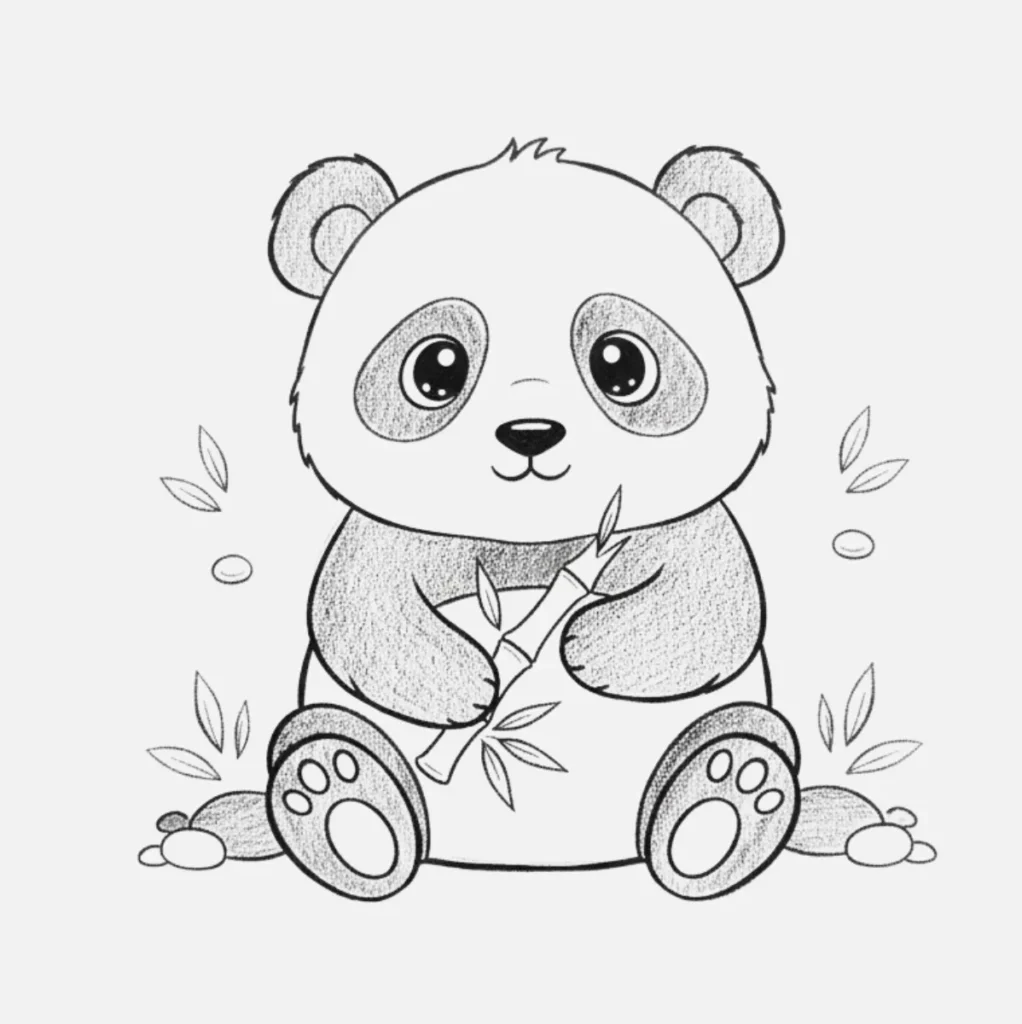 Panda Dibujo Fácil y Bonito para Niños 4 Un Pequeño Panda Bebé Sentado