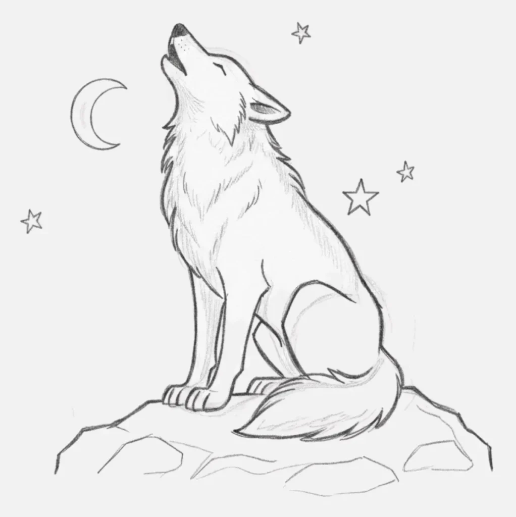 Lobo con fondo de estrellas