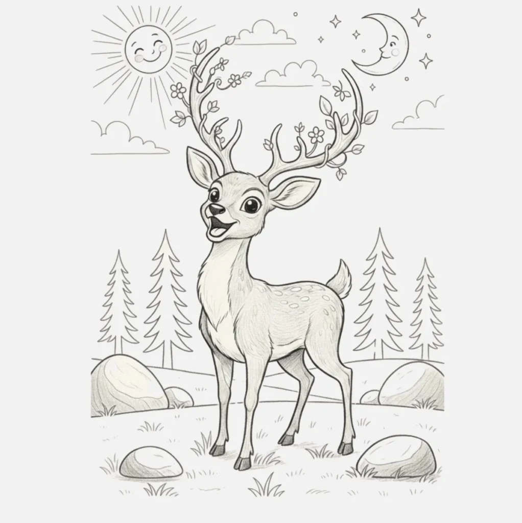 Ideas de Venado Dibujo Fácil y Bonito 17 Venado Feliz en la Naturaleza