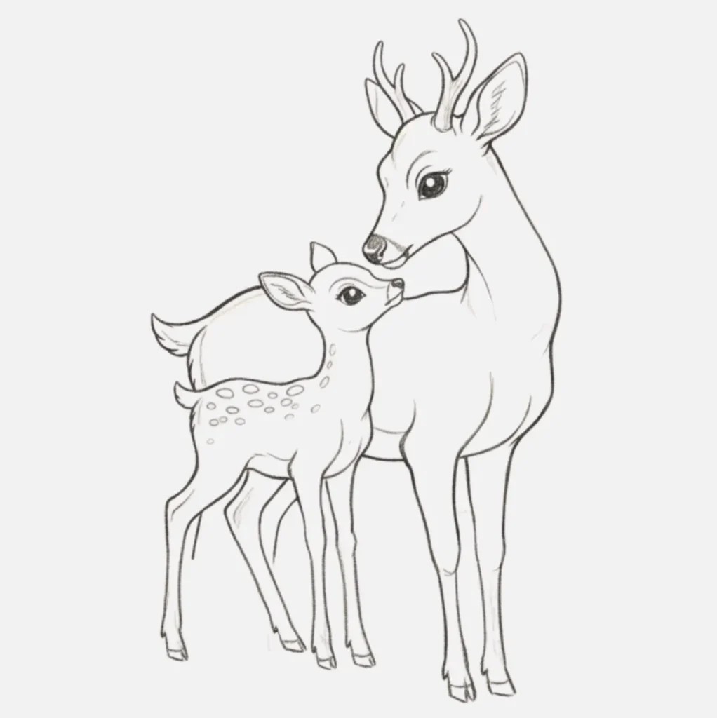 Ideas de Venado Dibujo Fácil y Bonito 11 Venado Mamá y Cervatillo
