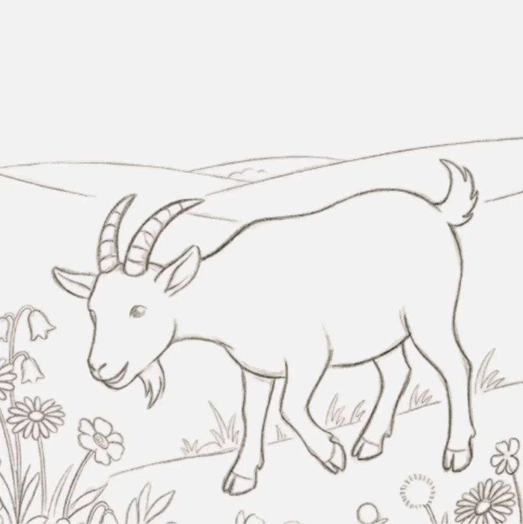 Cabra jugando con flores