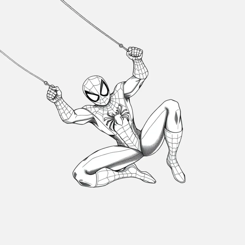 Spiderman Colgando de su Telaraña