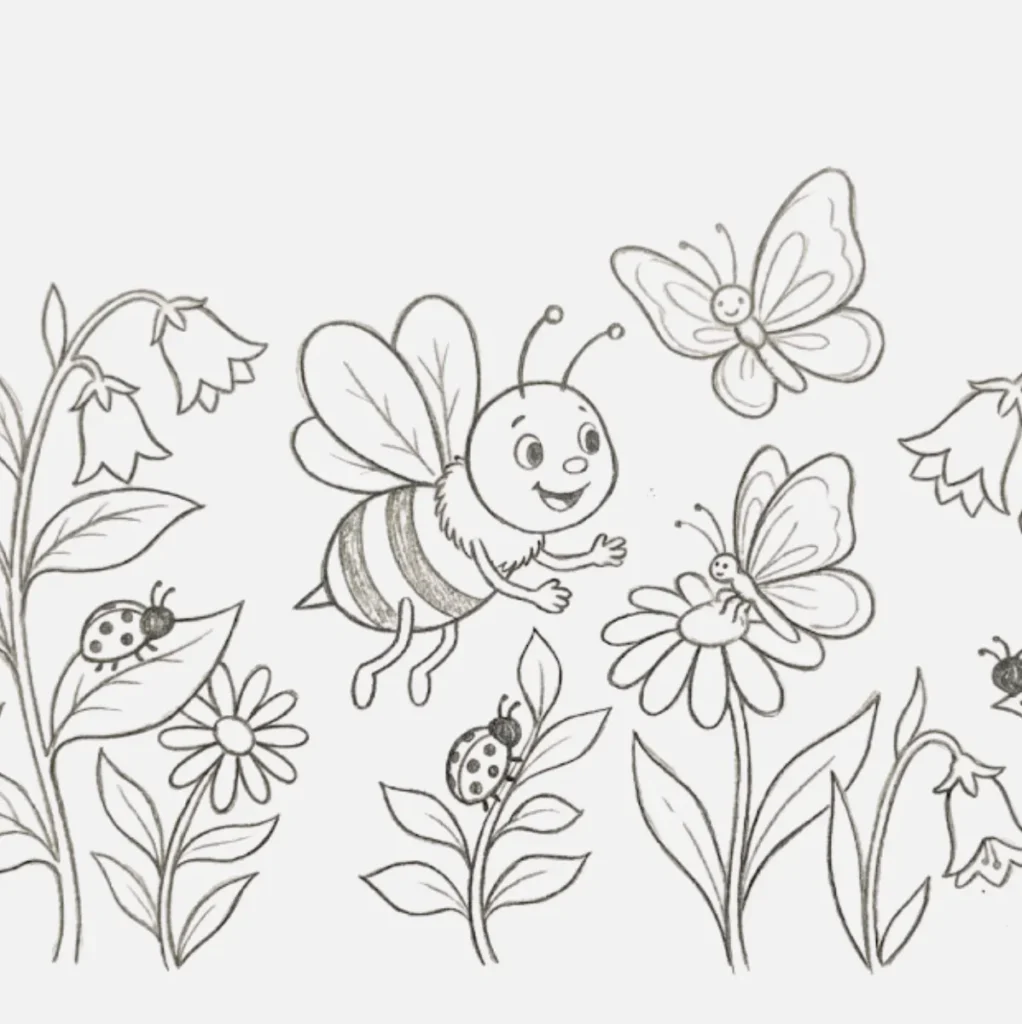 Abeja Dibujo Facil: 21+ Ideas Bonitas y Súper Simples 15 Abeja amiga de mariposas y mariquitas