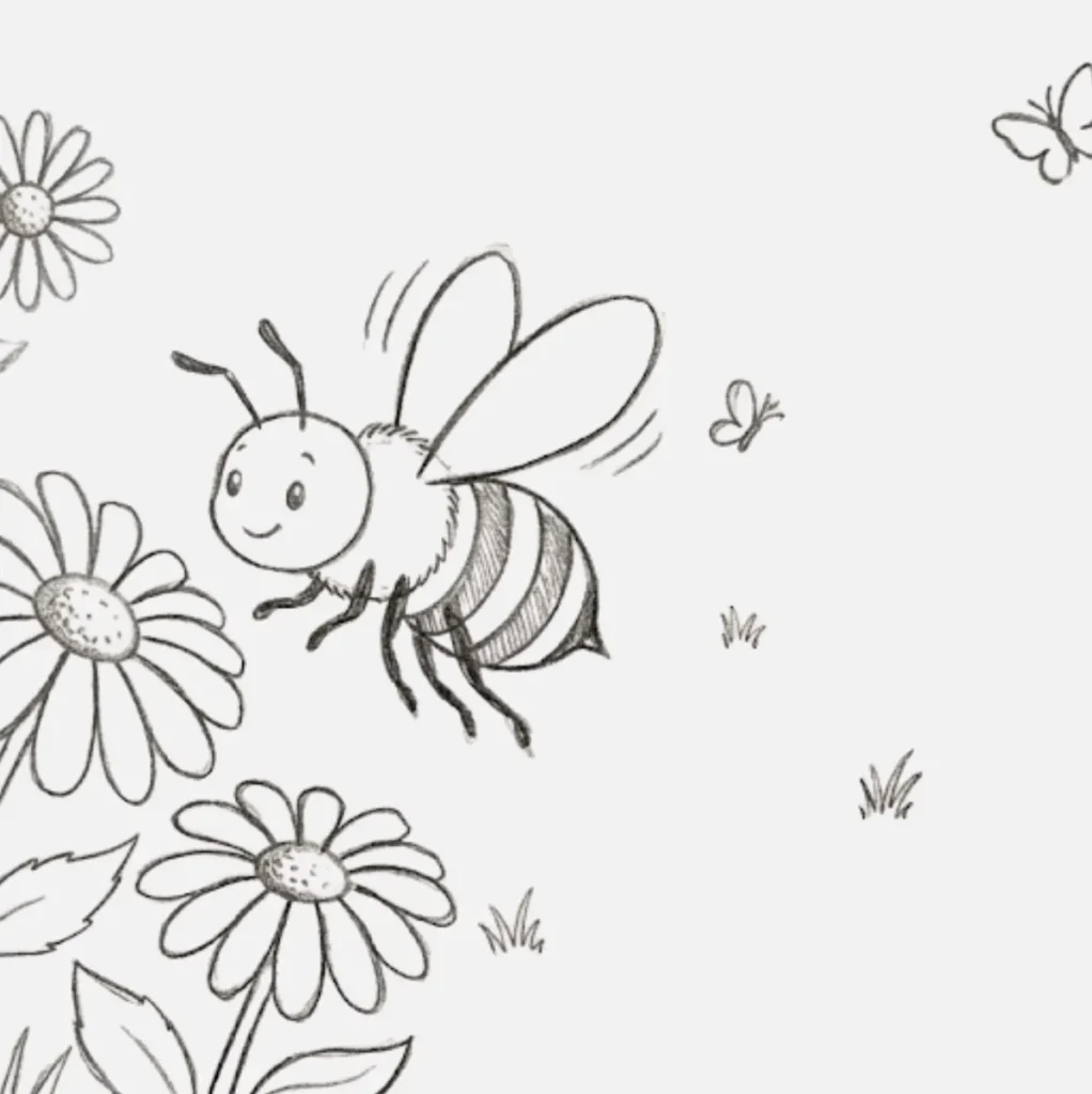 Abeja Dibujo Facil: 21+ Ideas Bonitas y Súper Simples 14 Abeja aventurera explorando el jardín