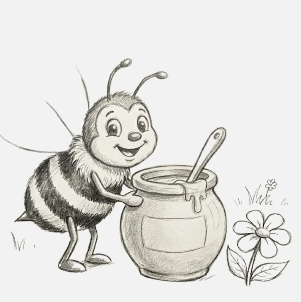 Abeja Dibujo Facil: 21+ Ideas Bonitas y Súper Simples 17 Abeja con miel en un tarrito