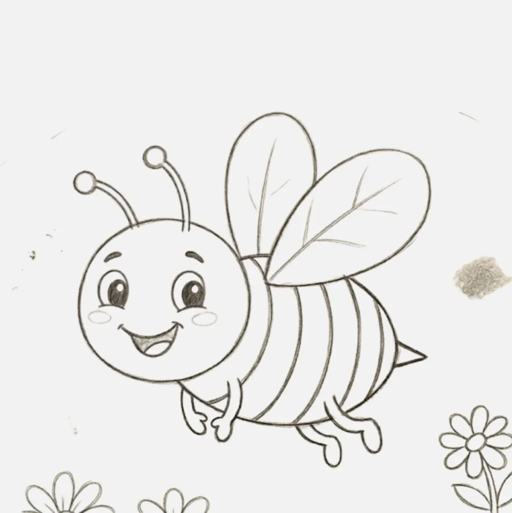Abeja Dibujo Facil: 21+ Ideas Bonitas y Súper Simples 13 Abeja con rayas brillantes y sonriente