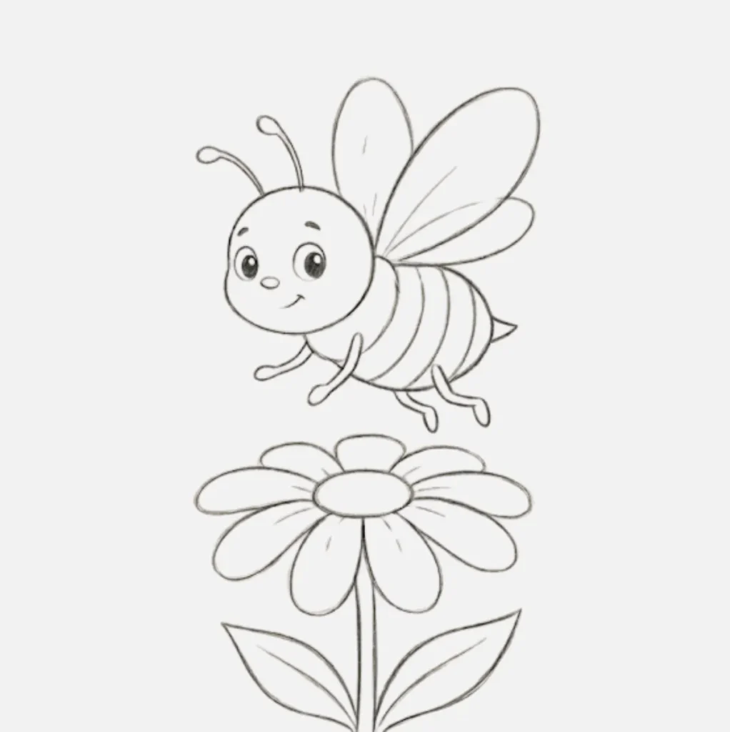 Abeja Dibujo Facil: 21+ Ideas Bonitas y Súper Simples 9 Abeja jugando con flores