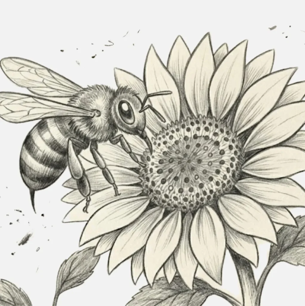 Abeja Dibujo Facil: 21+ Ideas Bonitas y Súper Simples 12 Abeja recolectando polen