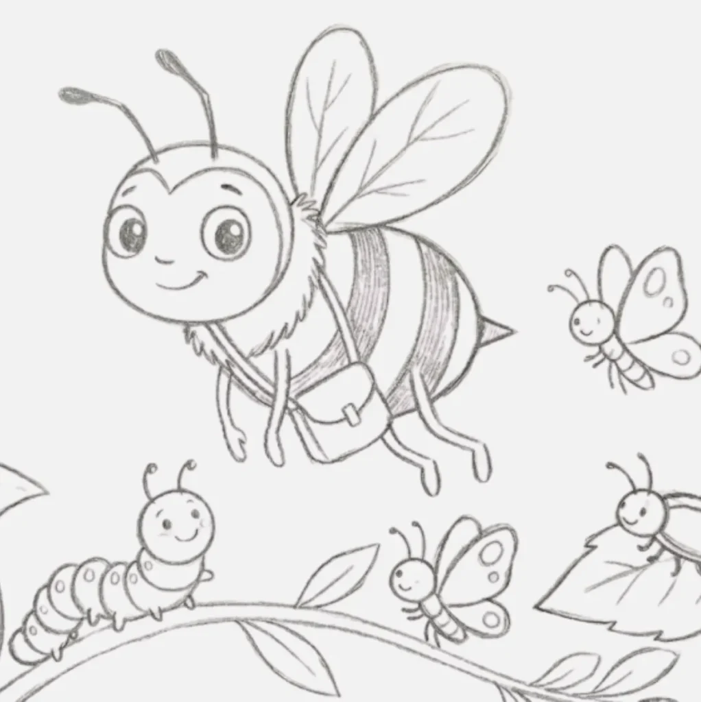 Abeja Dibujo Facil: 21+ Ideas Bonitas y Súper Simples 19 Abeja y pequeños insectos amigos