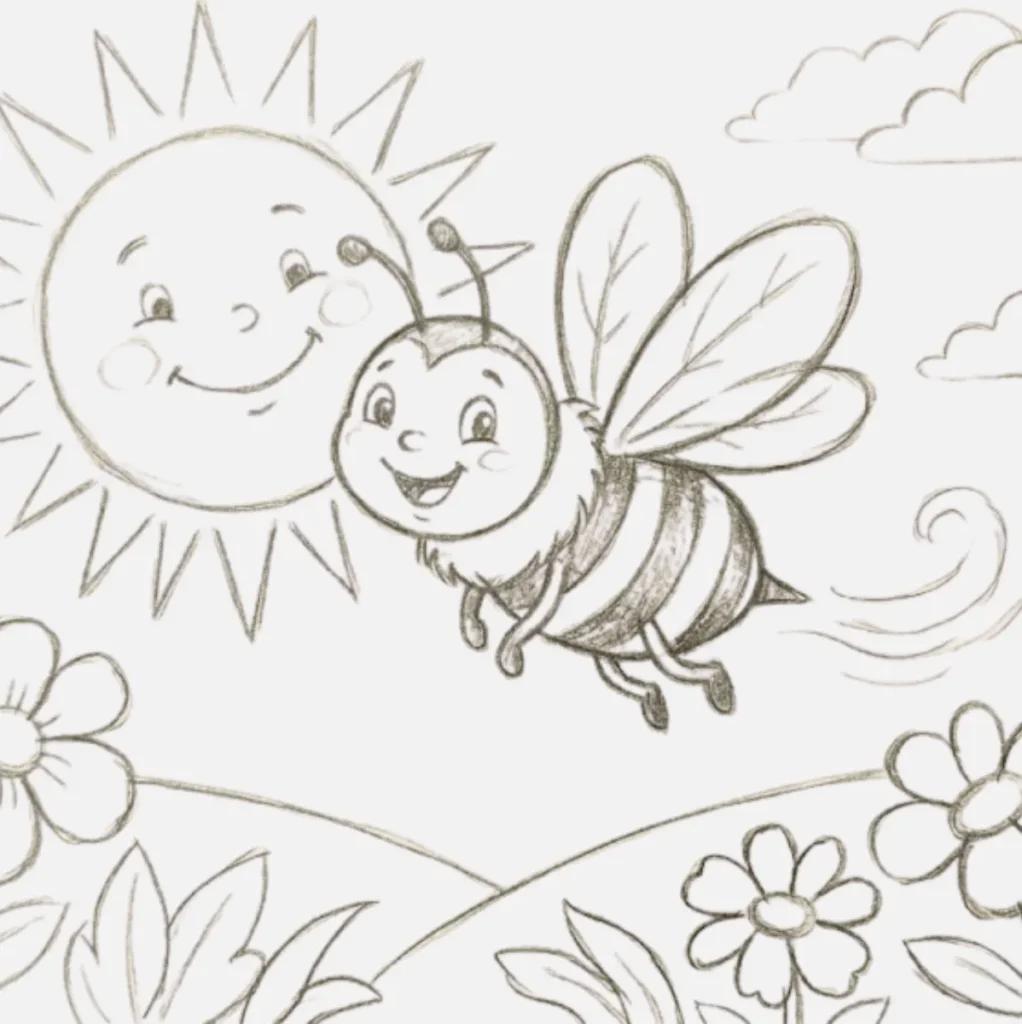 Abeja Dibujo Facil: 21+ Ideas Bonitas y Súper Simples 23 Abeja y sol brillante en el fondo