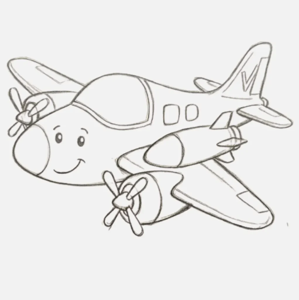 Animado Avion Dibujo con cohetes a los lados