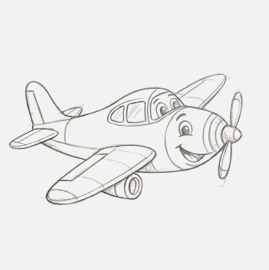 Animado Avion Dibujo con colores divertidos