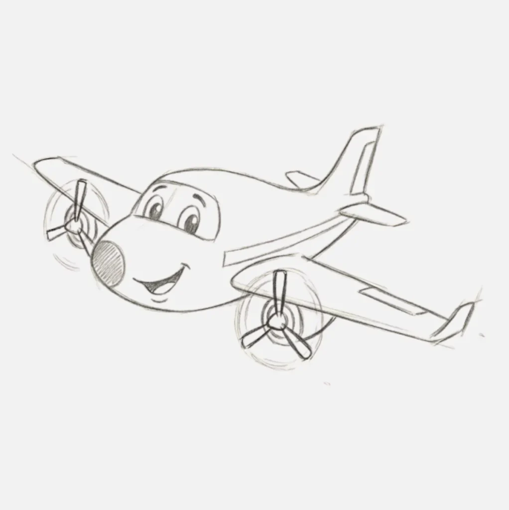 Avion Dibujo Animado con carita sonriente