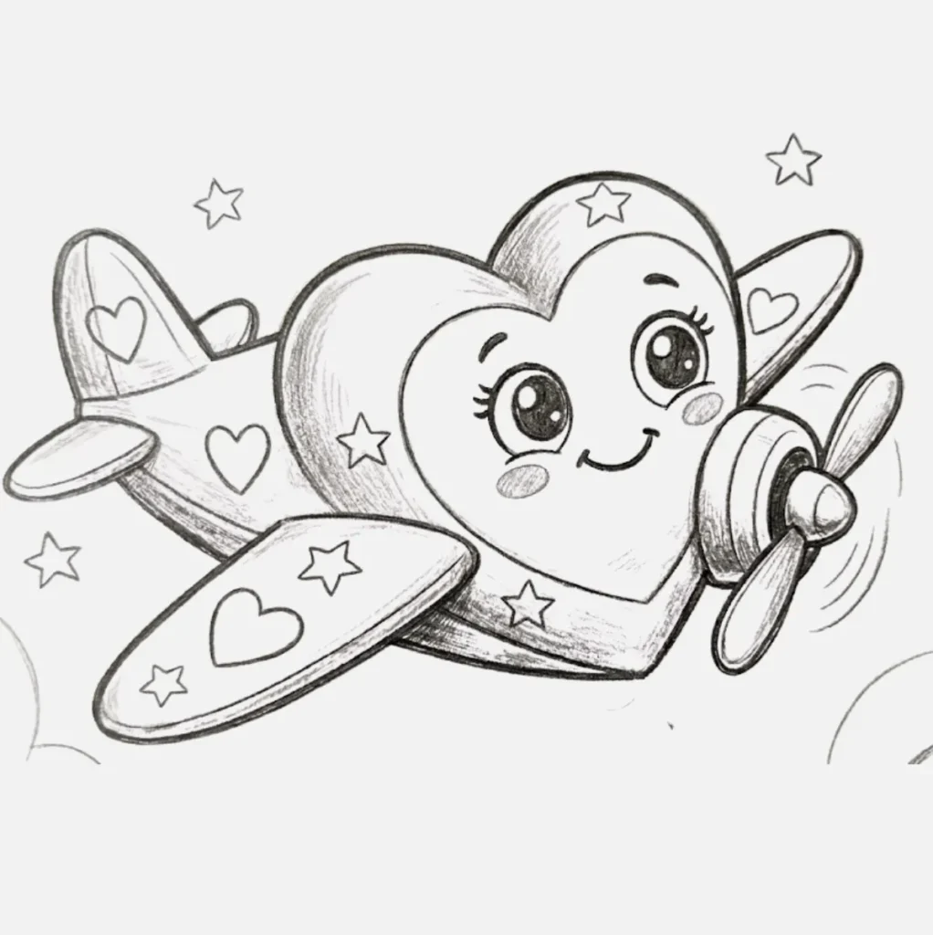 Avion Dibujo Animado en forma de corazón