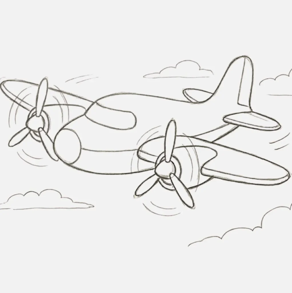 Avion Dibujo Facil con hélices girando