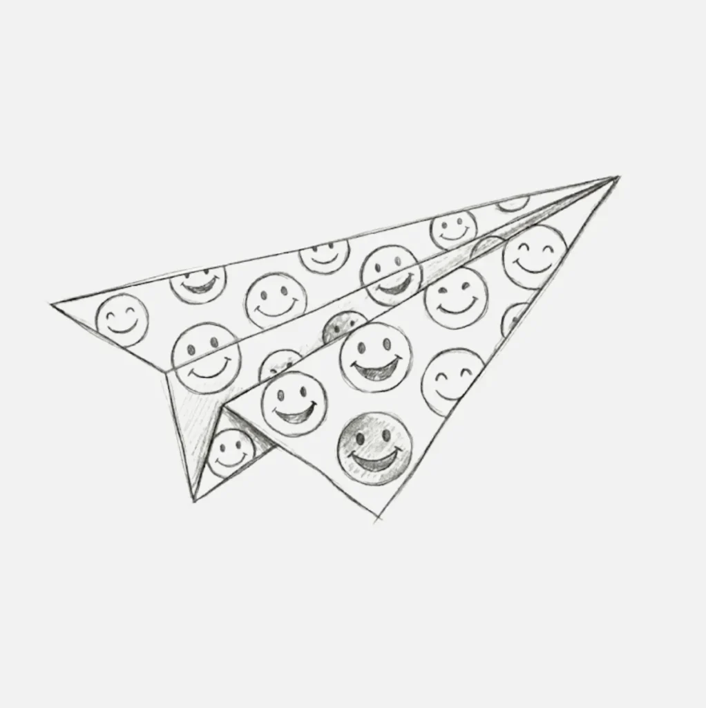 Avion de Papel Dibujo con caritas felices