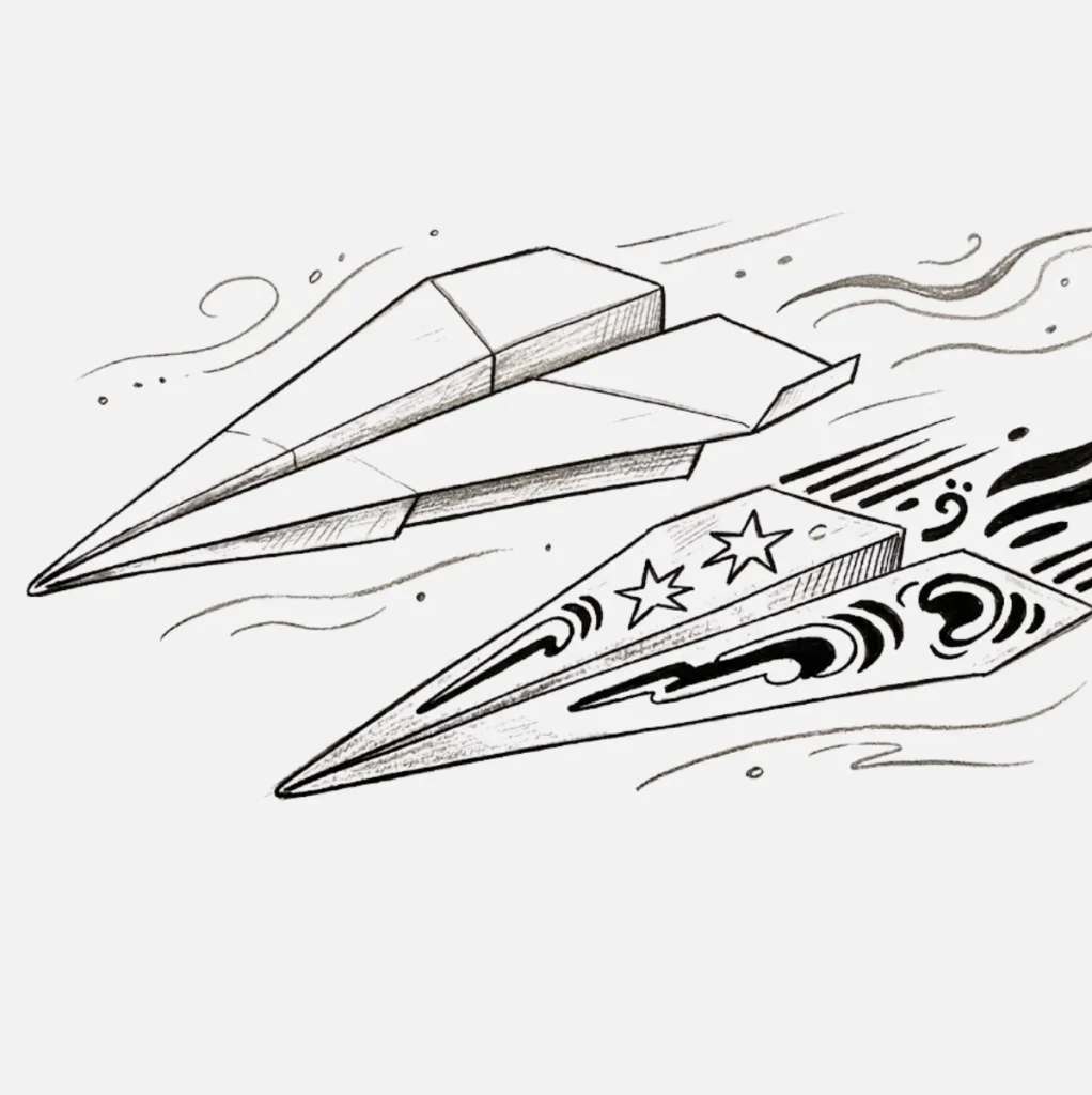 Avion de Papel Dibujo con sombra divertida