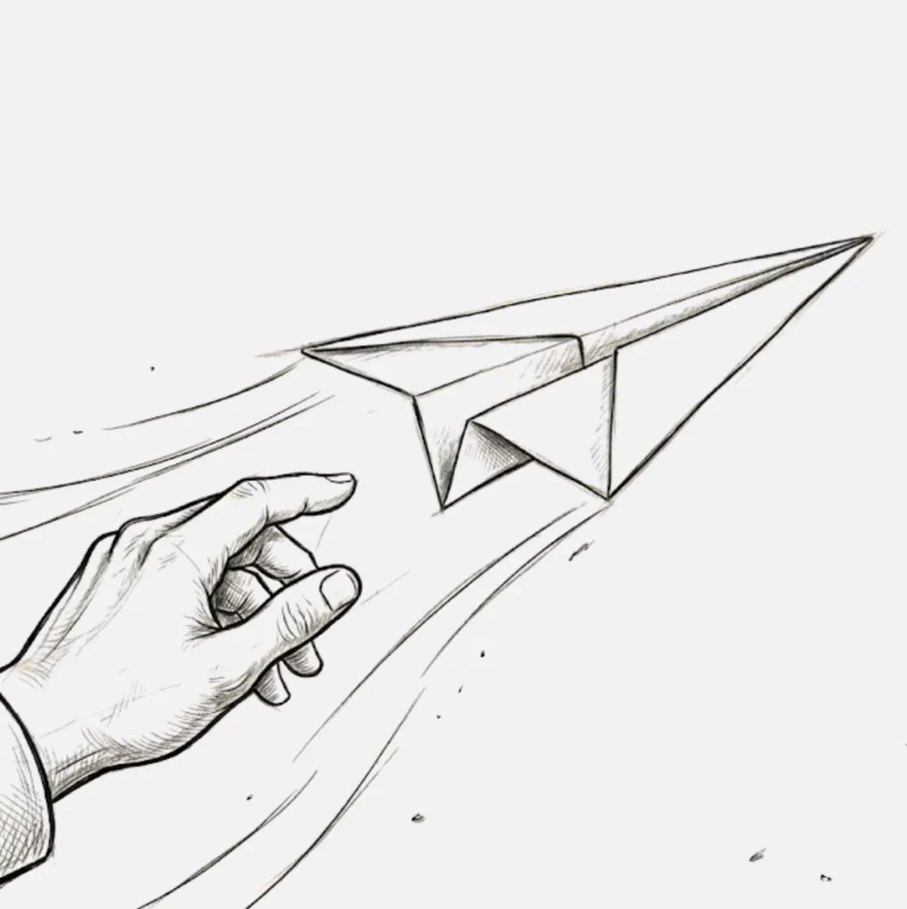 Avion de Papel Dibujo lanzado desde la mano