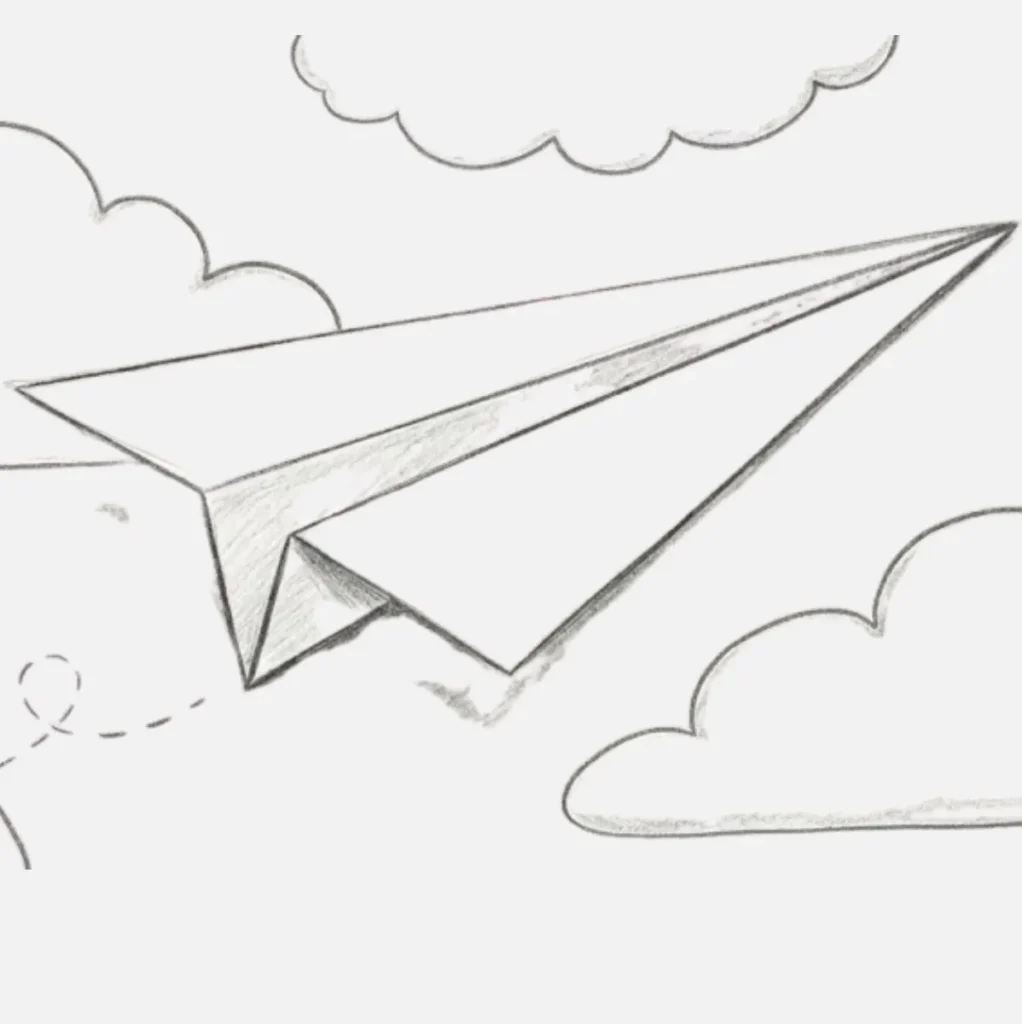 Avion de Papel Dibujo volando en el cielo