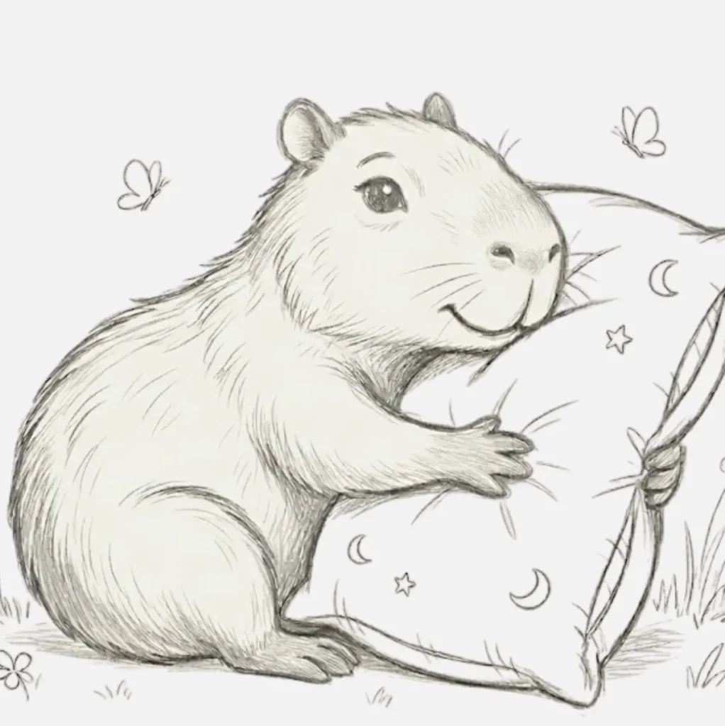 Dibujos de Capibara: Ideas Simples y Creativas para Todos 22 Capibara abrazando una almohada