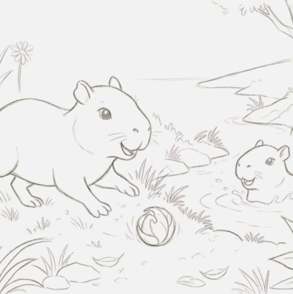 Dibujos de Capibara: Ideas Simples y Creativas para Todos 9 Capibara bebé jugando