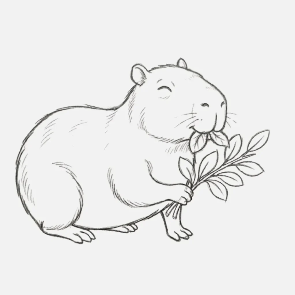 Dibujos de Capibara: Ideas Simples y Creativas para Todos 4 Capibara comiendo hojas