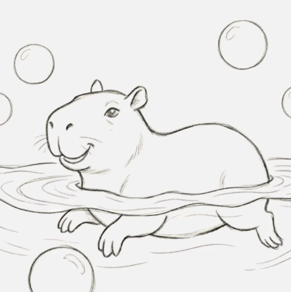 Dibujos de Capibara: Ideas Simples y Creativas para Todos 12 Capibara con burbujas de agua