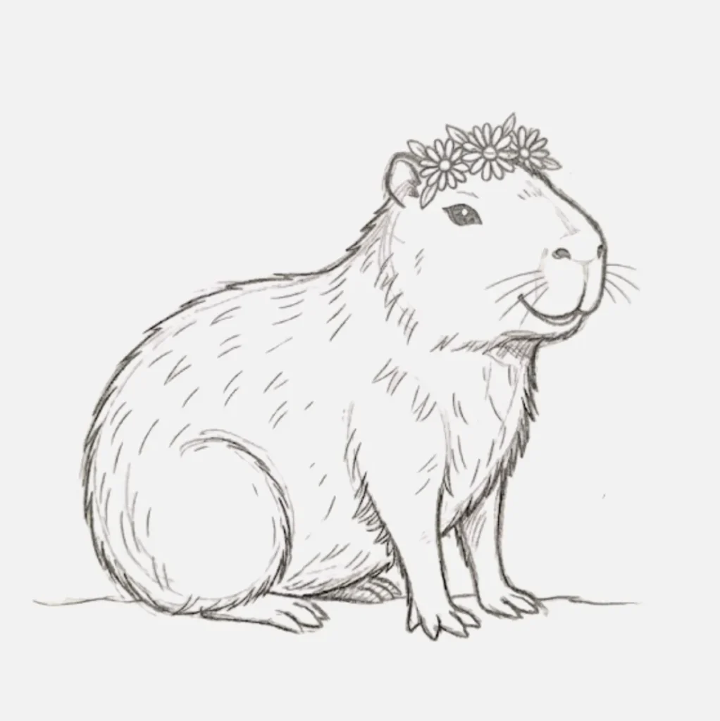 Dibujos de Capibara: Ideas Simples y Creativas para Todos 13 Capibara con flores alrededor