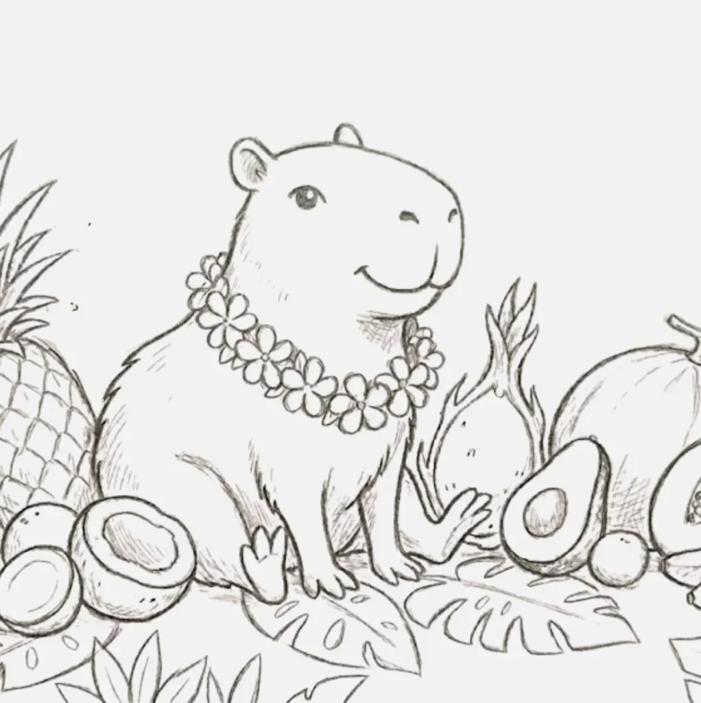 Dibujos de Capibara: Ideas Simples y Creativas para Todos 16 Capibara con frutas tropicales