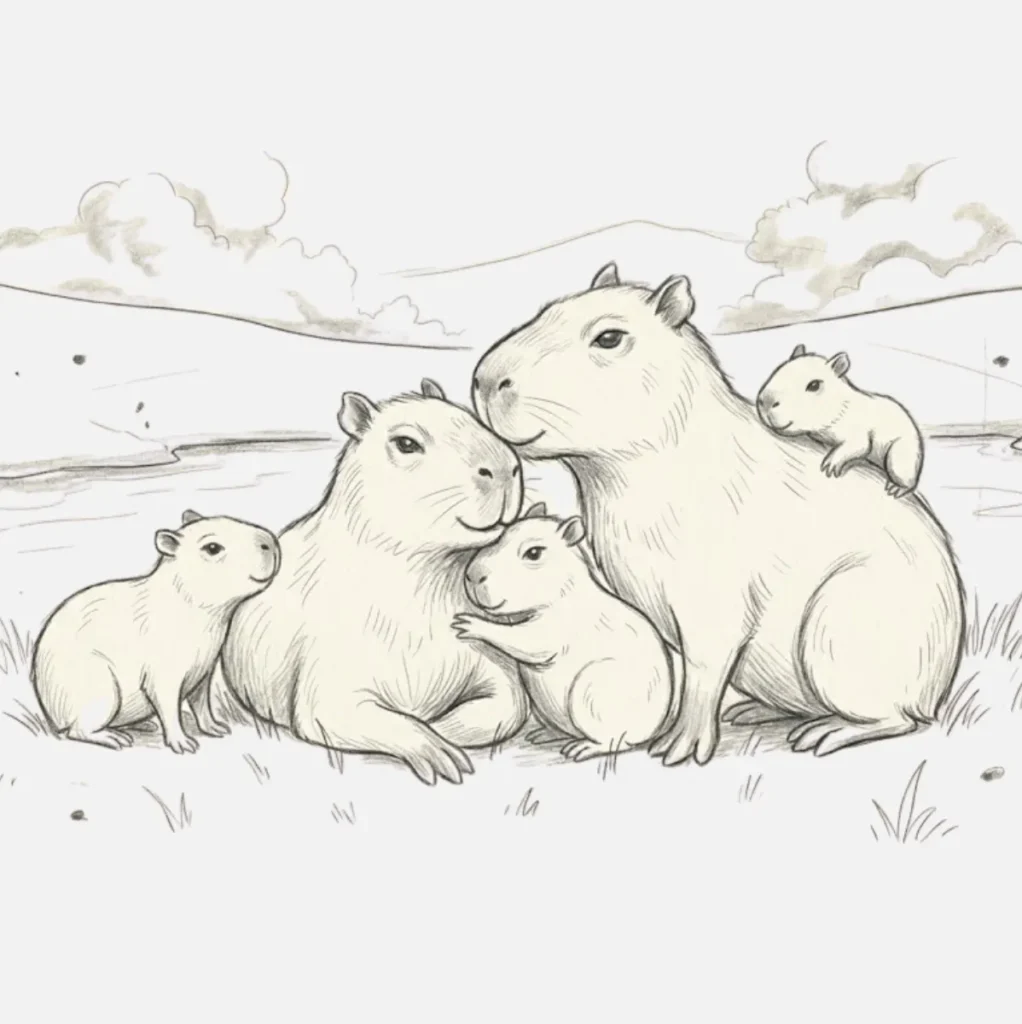 Dibujos de Capibara: Ideas Simples y Creativas para Todos 10 Capibara en familia
