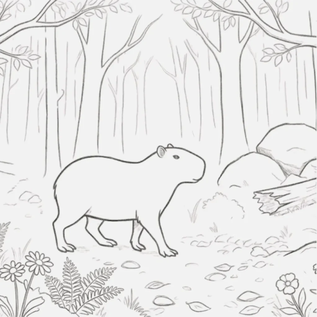 Dibujos de Capibara: Ideas Simples y Creativas para Todos 17 Capibara explorando el bosque