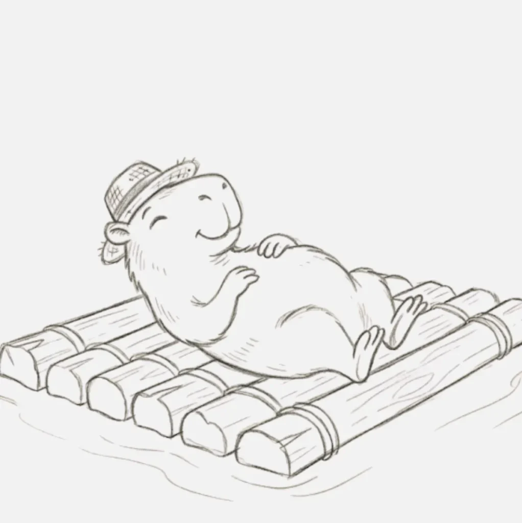 Dibujos de Capibara: Ideas Simples y Creativas para Todos 18 Capibara flotando en una balsa