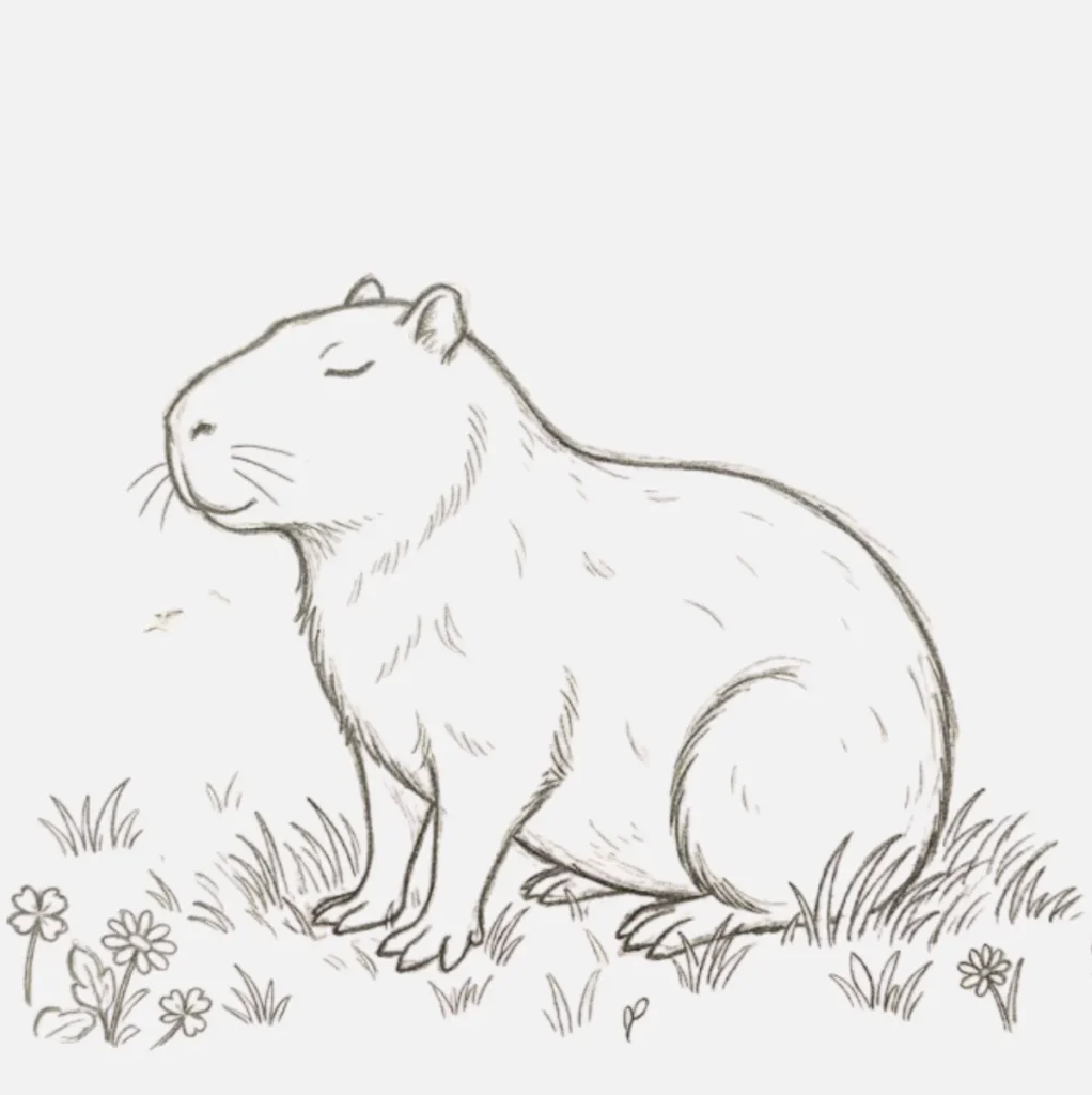 Dibujos de Capibara: Ideas Simples y Creativas para Todos 11 Capibara sentado en la hierba