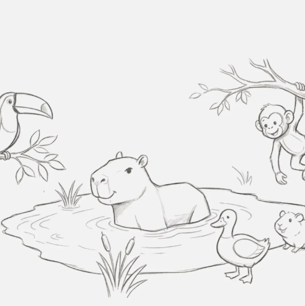 Dibujos de Capibara: Ideas Simples y Creativas para Todos 20 Capibara y sus amigos animales