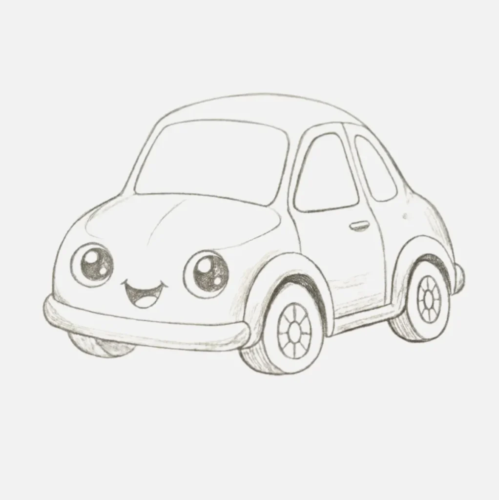 Carro kawaii con ojos grandes