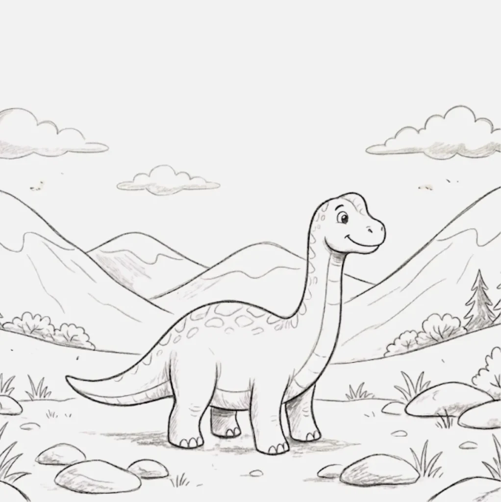 Dinosaurio con montañas