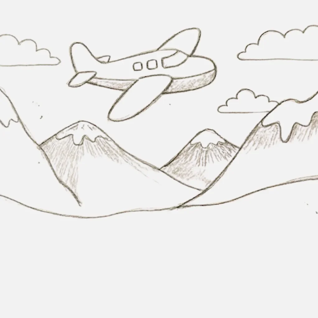 Avion Dibujo Facil volando sobre montañas