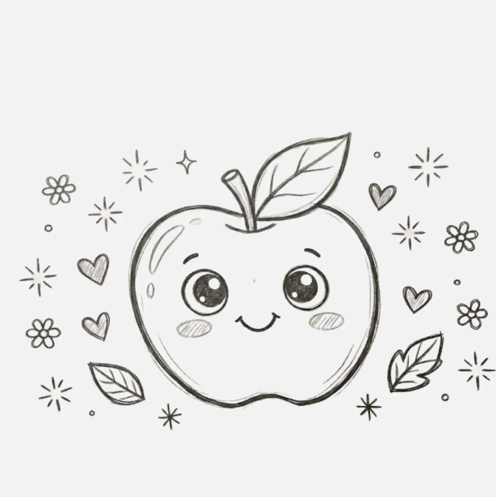 Lindo boceto de manzana caricatura 