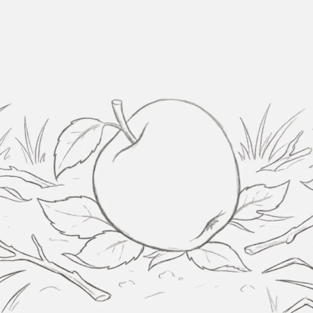 Manzana caída en el suelo 
