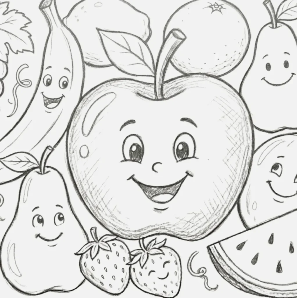 Manzana con frutas alrededor