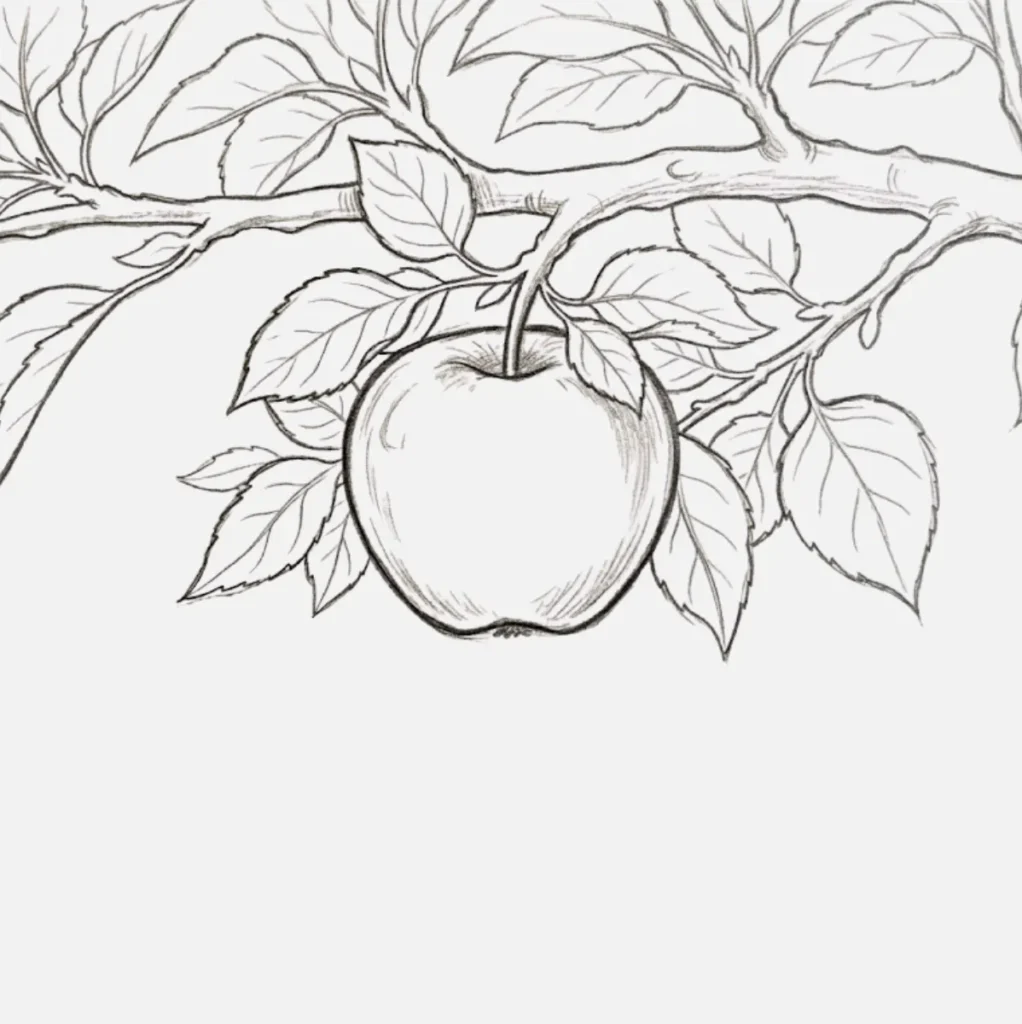 Manzana en rama de árbol 